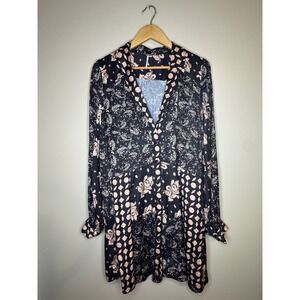 Free People Paisley Boho Midi Dress Button Front Size L